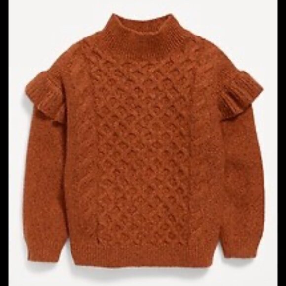 Old Navy Toddlers Girls Orange Mock Neck Ruffle Trim Cable Knit Sweater Size 4t - Picture 1 of 5